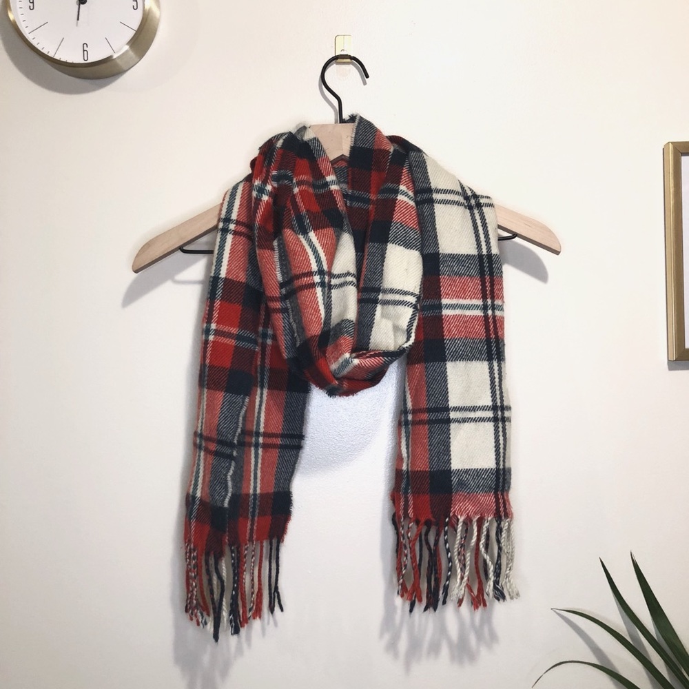 Red/White/Blue Plaid Cozy Winter Scarf